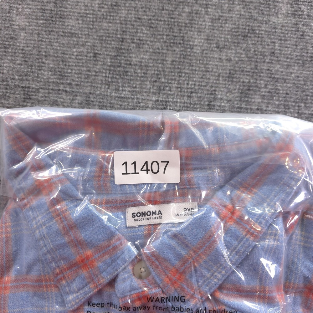 New Sonoma Shirt 3XB Supersoft Flannel Red Blue Plaid Double Brushed Button Up - Picture 8 of 8